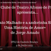 Peça “O Gato Malhado e Andorinha Sinhá. Uma História de Amor”, interpretada pelo Clube de Teatro Afonso de Paiva a 4/06/2025, no IPDJ de Castelo Branco.